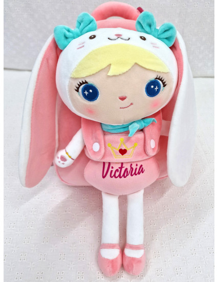 Ghiozdan personalizat fetita Iepuras Papusim cu papusica detasabila