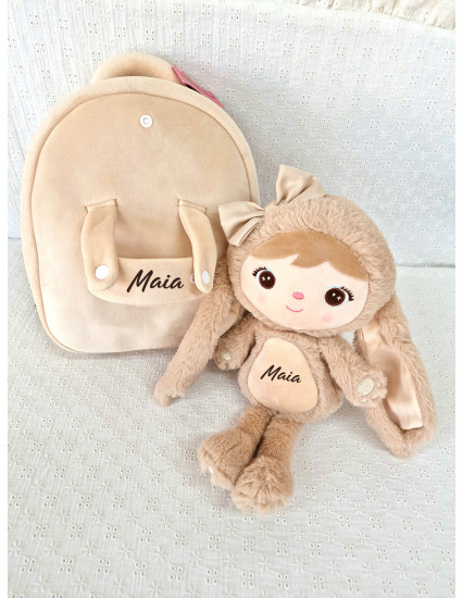 Ghiozdan personalizat fetita Iepuras blanos Bej cu... 2