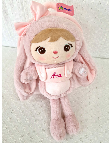 Ghiozdan personalizat fetita Iepuras blanos Roz cu papusica detasabila