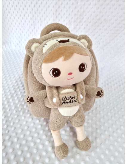 Ghiozdan personalizat baietel Ursulet cu papusica detasabila 2