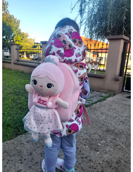 Ghiozdan personalizat fetita Ingeras Roz cu papusica detasabila