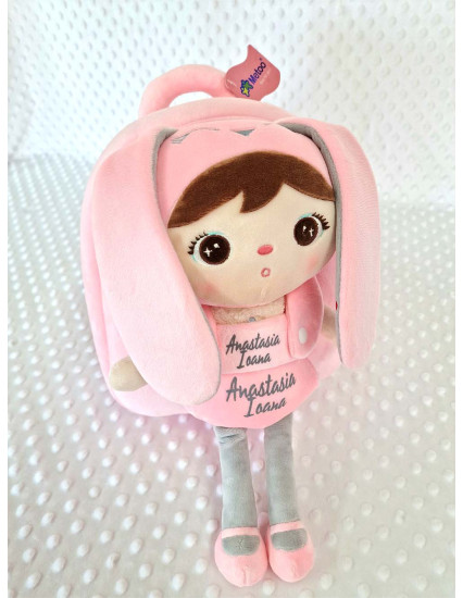 Ghiozdan personalizat fetita Iepuras cu papusica detasabila 2