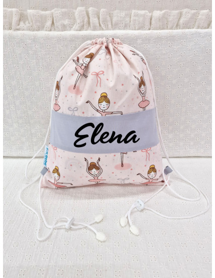 Saculet gradinita personalizat cu nume din Bumbac 40cm x 30cm, balerine