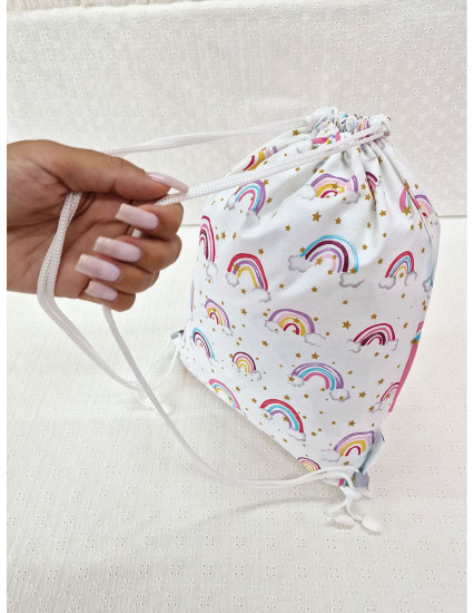 Saculet gradinita personalizat cu nume din Bumbac 40cm x 30cm, curcubee roz