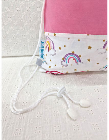 Saculet gradinita personalizat cu nume din Bumbac 40cm x 30cm, curcubee roz