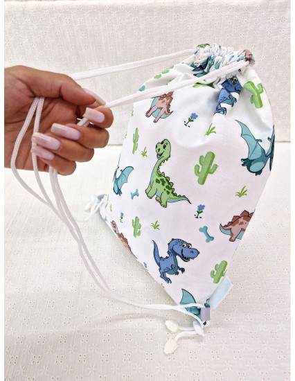 Saculet gradinita personalizat cu nume din Bumbac 40cm x 30cm, dinozauri