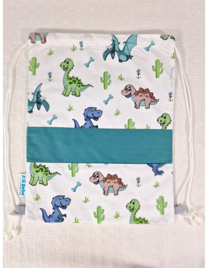 Saculet gradinita personalizat cu nume din Bumbac 40cm x 30cm, dinozauri