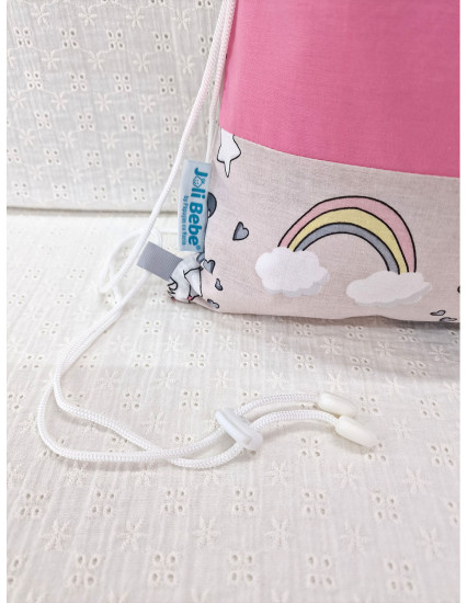 Saculet gradinita personalizat cu nume din Bumbac 40cm x 30cm, unicorni roz