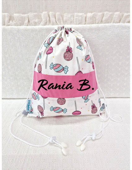Saculet gradinita personalizat cu nume din Bumbac 40cm x 30cm, bombonele