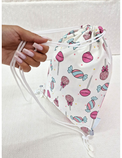 Saculet gradinita personalizat cu nume din Bumbac 40cm x 30cm, bombonele