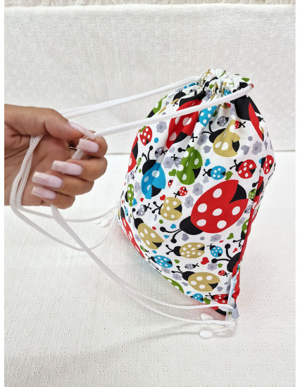 Saculet gradinita personalizat cu nume din Bumbac 40cm x 30cm, buburuze