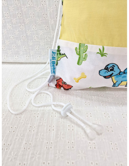 Saculet gradinita personalizat cu nume din Bumbac 40cm x 30cm, dinozauri cu galben