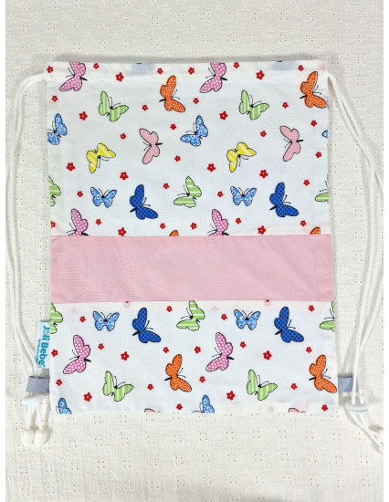 Saculet gradinita personalizat cu nume din Bumbac 40cm x 30cm, fluturasi