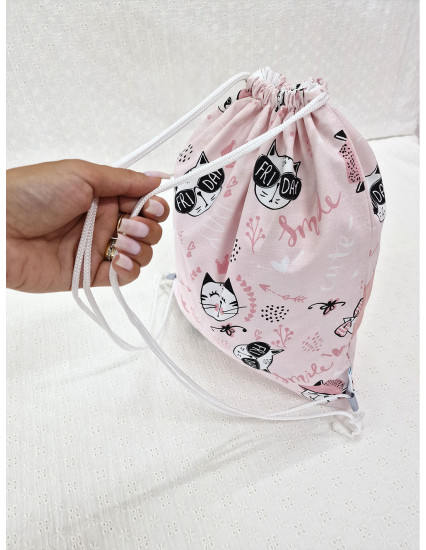 Saculet gradinita personalizat cu nume din Bumbac 40cm x 30cm, pisicuta