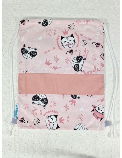 Saculet gradinita personalizat cu nume din Bumbac 40cm x 30cm, pisicuta