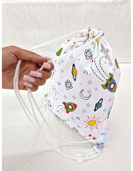 Saculet gradinita personalizat cu nume din Bumbac 40cm x 30cm, rachete