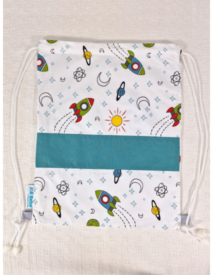 Saculet gradinita personalizat cu nume din Bumbac 40cm x 30cm, rachete