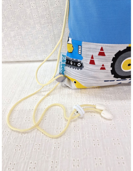 Saculet gradinita personalizat cu nume din Bumbac 40cm x 30cm, excavator