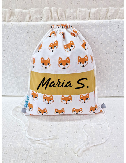 Saculet gradinita personalizat cu nume din Bumbac 40cm x 30cm, vulpita