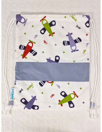 Saculet gradinita personalizat cu nume din Bumbac 40cm x 30cm, avioane
