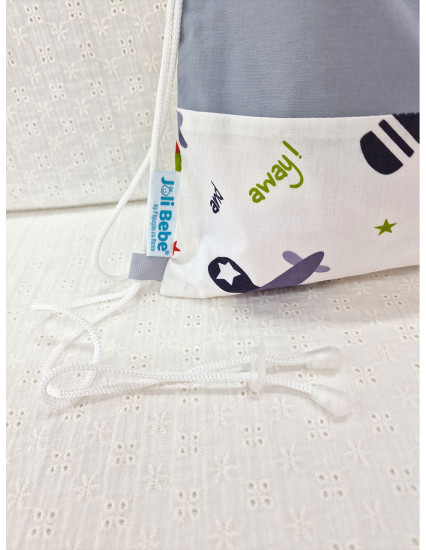 Saculet gradinita personalizat cu nume din Bumbac 40cm x 30cm, avioane