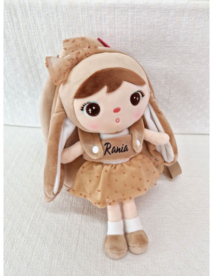 Ghiozdan personalizat fetita Iepuras bej cu fustita cu... 2