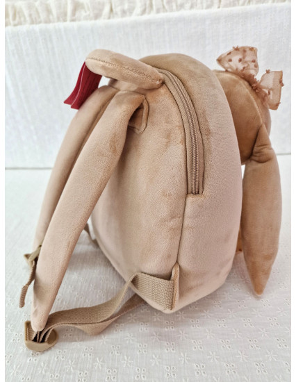 Ghiozdan personalizat fetita Iepuras bej cu fustita cu papusica detasabila