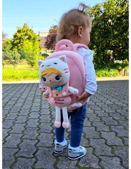 Ghiozdan personalizat fetita Pisi cu papusica detasabila