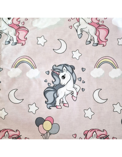 Paturica personalizata cu 2 fete din plus minky si bumbac, 100x100 cm, unicorni cu roz