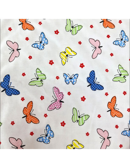 Paturica personalizata cu 2 fete din plus minky si bumbac, 100x100 cm, fluturi cu alb