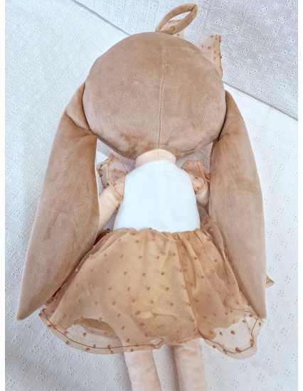 Papusa personalizata fetita Iepuras Bej cu fustita XL 2