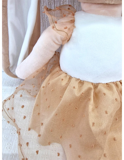 Papusa personalizata fetita Iepuras Bej cu fustita XL