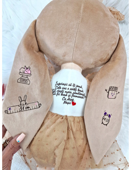 Papusa personalizata fetita Iepuras Bej cu fustita XL