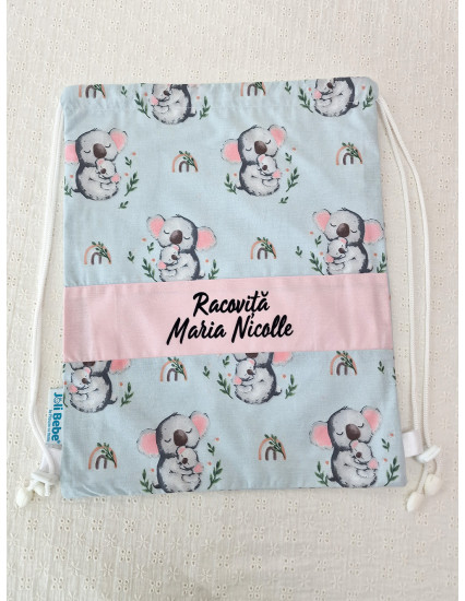 Saculet gradinita personalizat cu nume din Bumbac 40cm x 30cm, koala