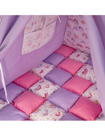 Cort de joaca Teepee, mov cu roz si curcubeu
