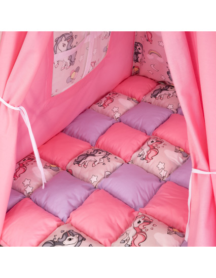 Cort de joaca Teepee, roz cu mov si unicorni