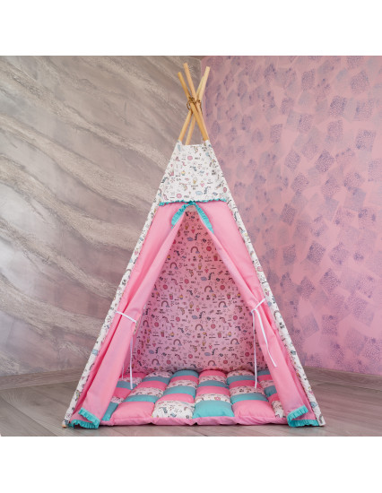 Cort de joaca Teepee, roz cu turcoaz si...