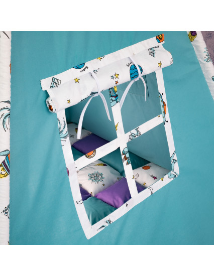 Cort de joaca Teepee, turcoaz cu mov si planete