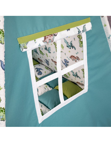 Cort de joaca Teepee, verde cu turcoaz si dinozauri