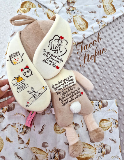 Papusa personalizata baietel Iepur Bej