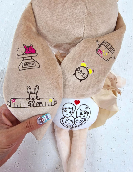 Papusa personalizata fetita Iepuras Bej cu fustita